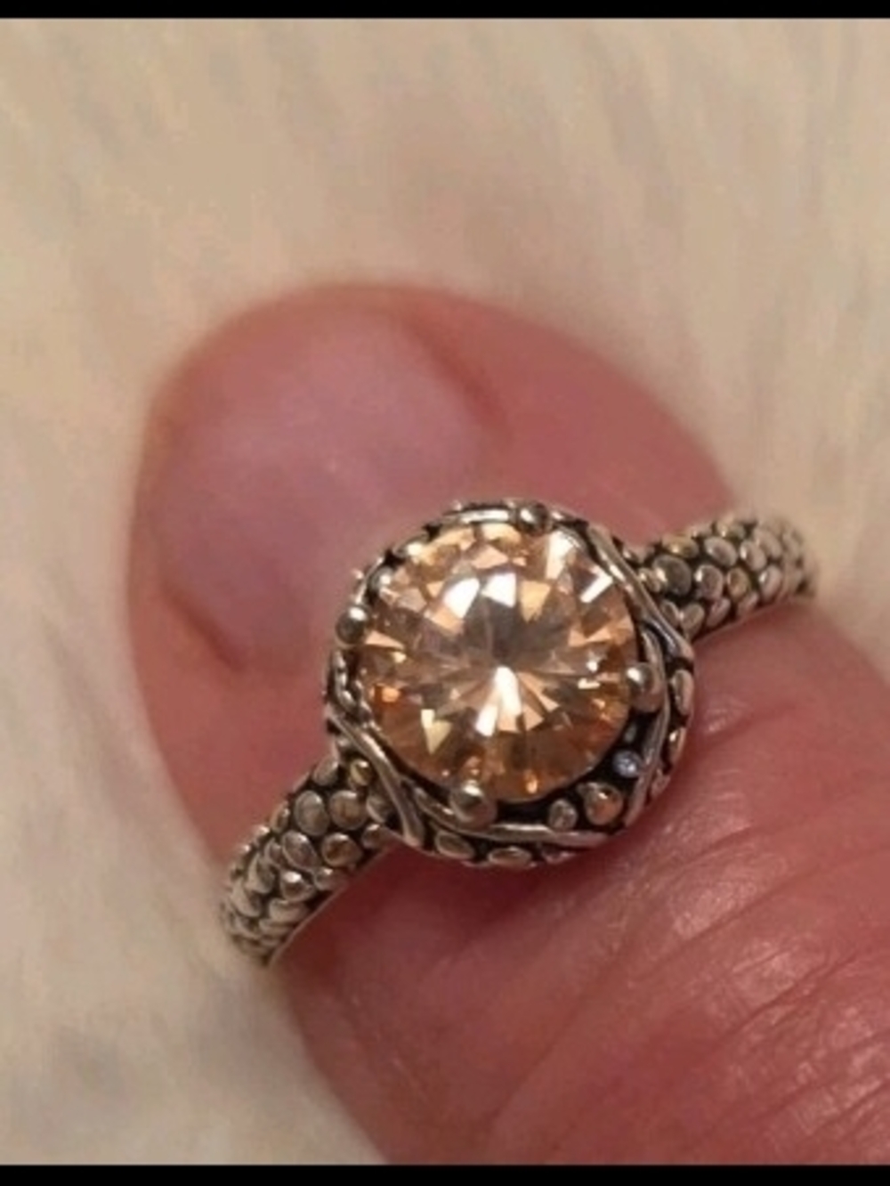 Sterling-Style Ring with Champagne-Cut Center Stone